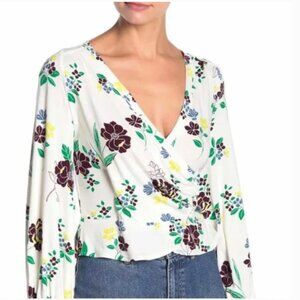 Free People Blouse Womens Small Floral Drape Front Lightweight Boho Top